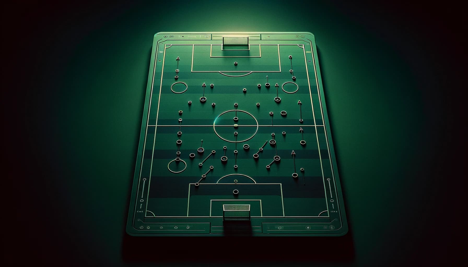 Eine Fussball-Taktiktafel mit grünem Hintergrund für die Analyse von Fussballspielen