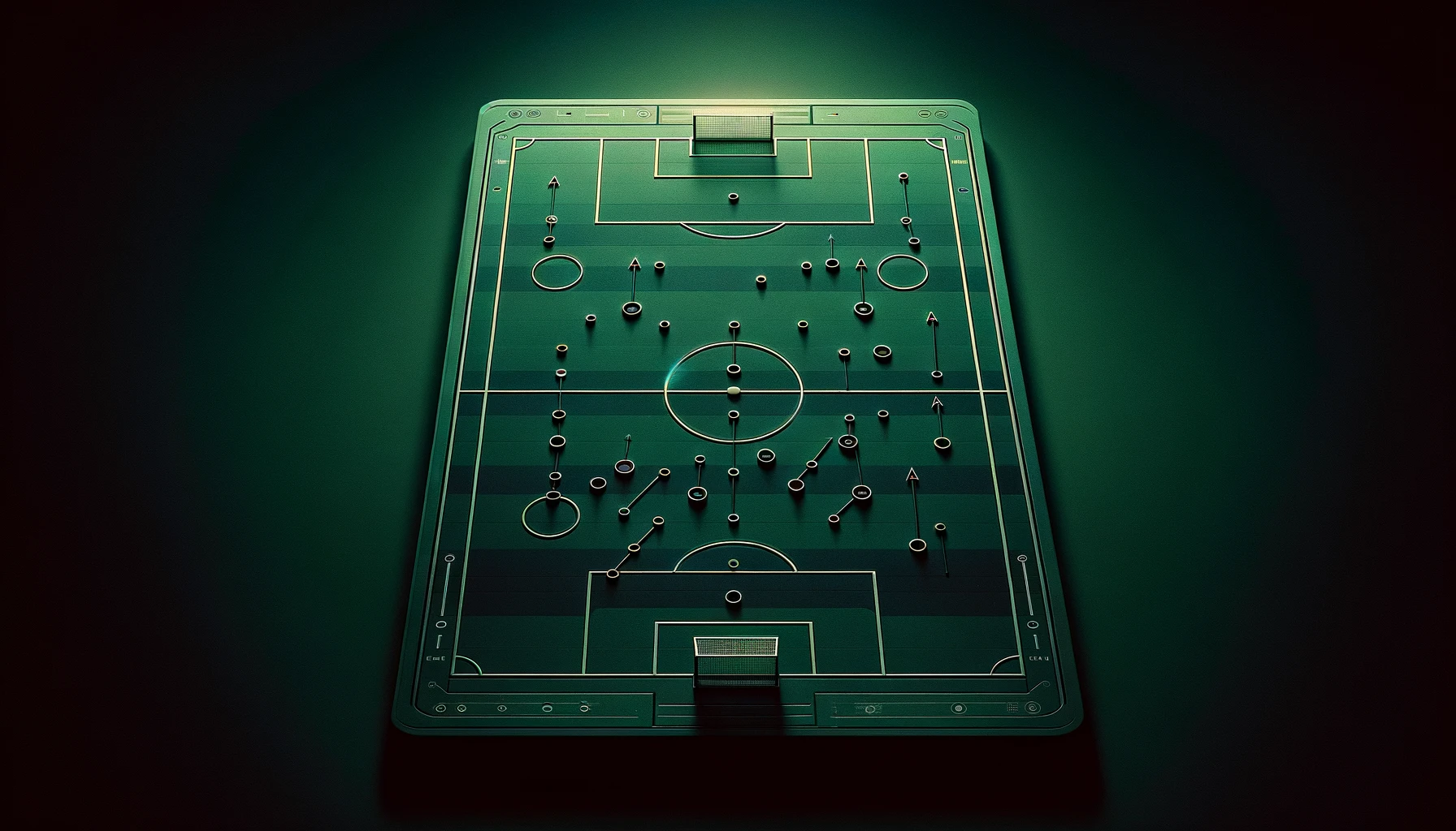Eine Fussball-Taktiktafel mit grünem Hintergrund