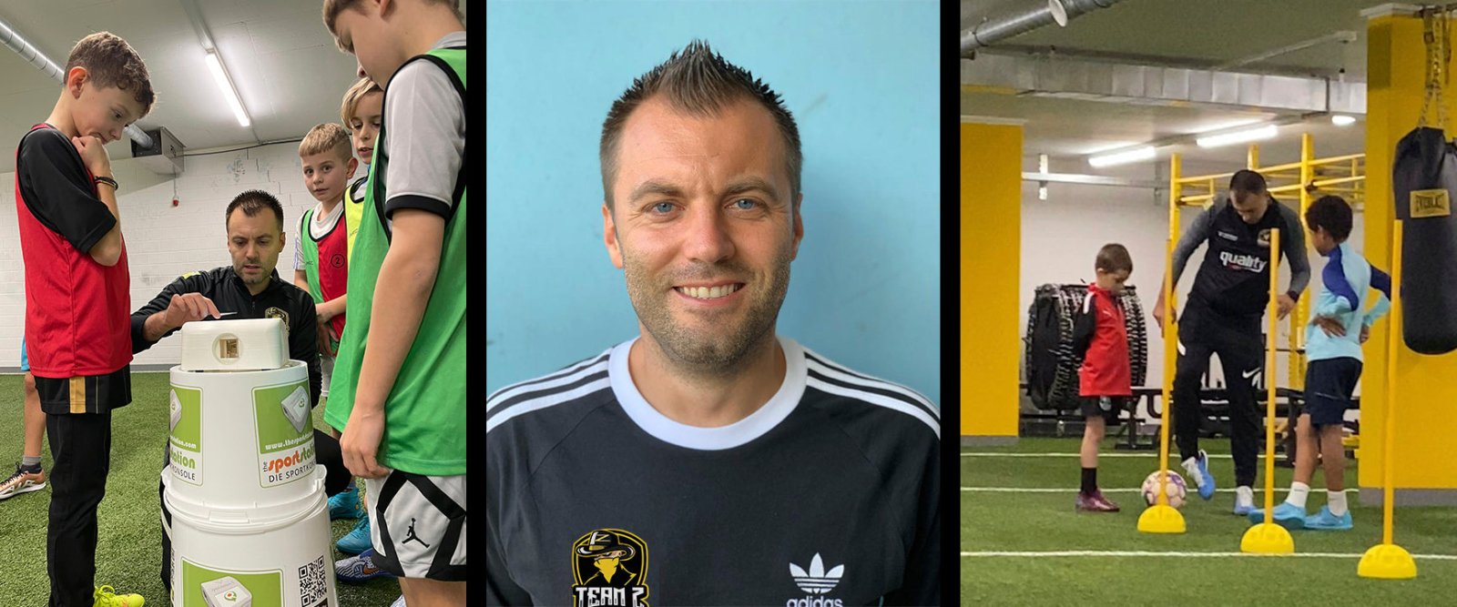 Zvonko Barac von teamzfootball ist auf drei Bildern zu sehen
