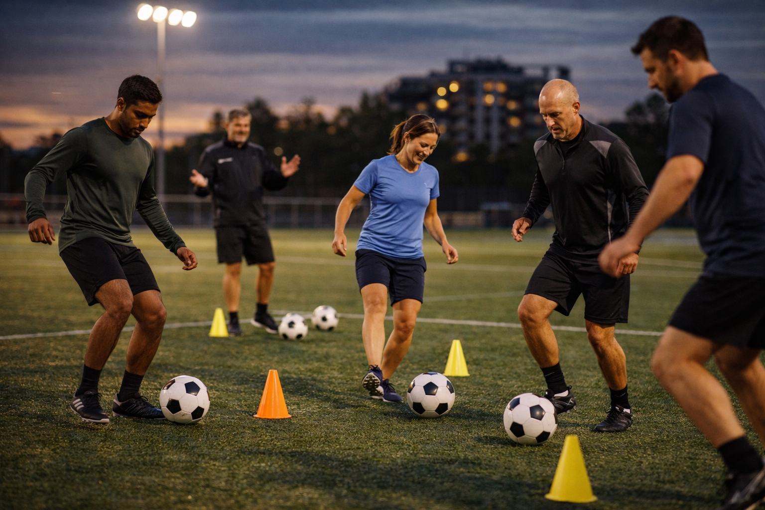 Erwachsener Fussballspieler beim Techniktraining – Fussball lernen als Erwachsener mit 360Football